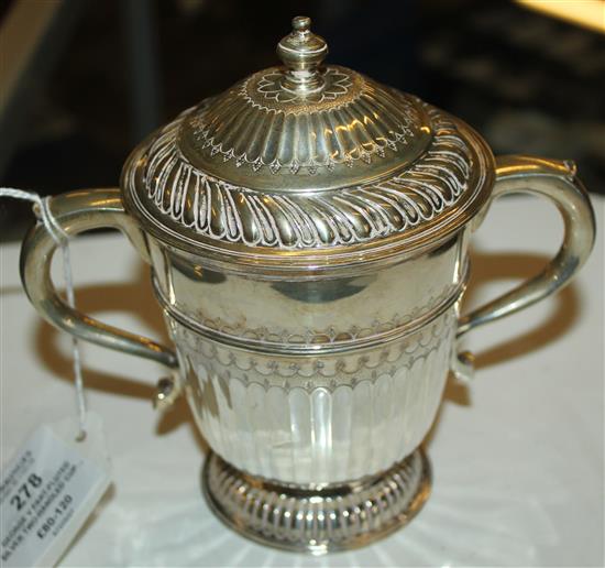 George V part-fluted silver two-handled cup & cover, London 1916